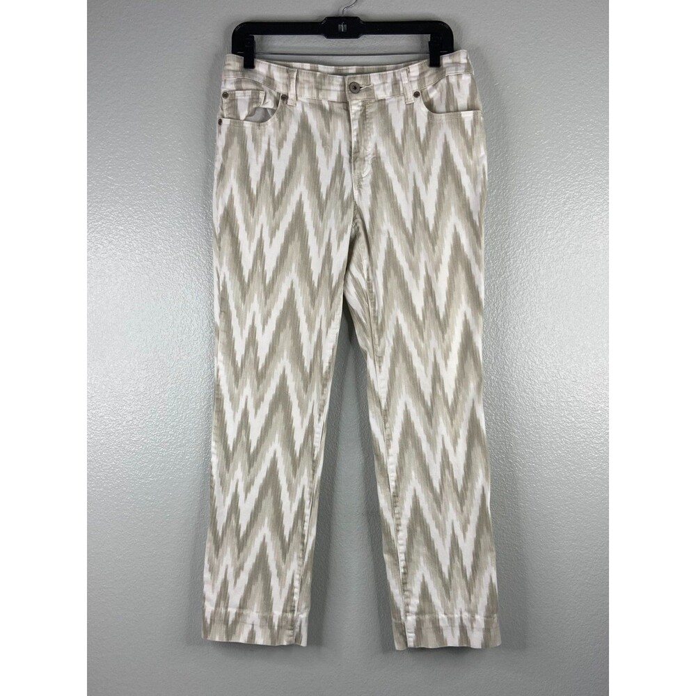 Chicos Platinum Denim Women Size 1 Regular Jeans Beige White Chevron Southwest